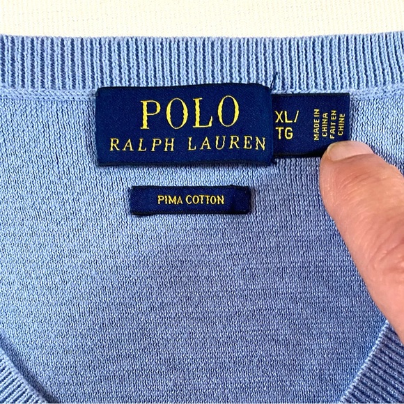 POLO RALPH LAUREN PIMA V-NECK SWEATER LIGHT BLUE SIZE X-LARGE - Picture 9 of 15